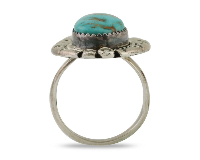 Navajo Ring 925 Silver Gem Blue Turquoise Native American Artist C.80's