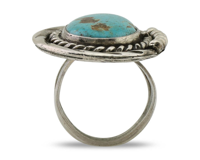 Navajo Ring 925 Silver Gem Blue Turquoise Native American Artist C.80's