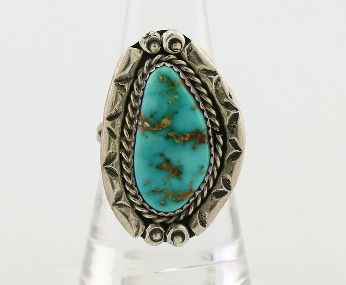 Navajo Ring 925 Silver Gem Blue Turquoise Native American Artist C.80's