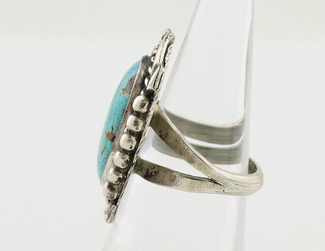 Navajo Ring 925 Silver Gem Blue Turquoise Native American Artist C.80's