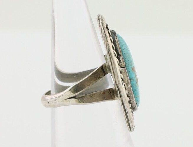 Navajo Ring 925 Silver Gem Blue Turquoise Native American Artist C.80's