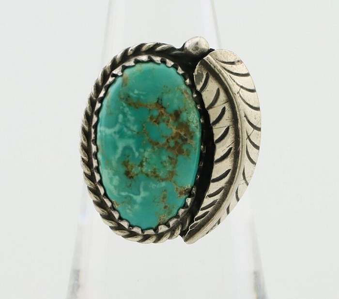 Navajo Ring 925 Silver Green Kingman Turquoise Native American Artist C.80's