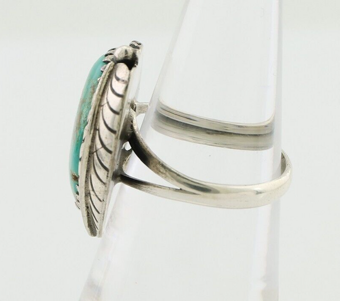 Navajo Ring 925 Silver Green Kingman Turquoise Native American Artist C.80's