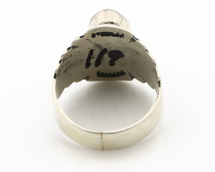 Navajo Ring .925 Silver Green Manassas Turquoise Artist Signed Apache C.80's