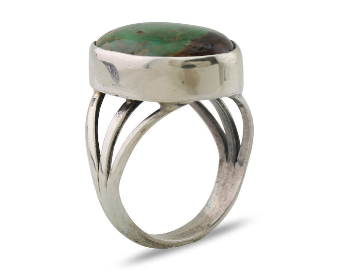 Navajo Ring 925 Silver Green Turquoise Native American Artist Size ? C.80's