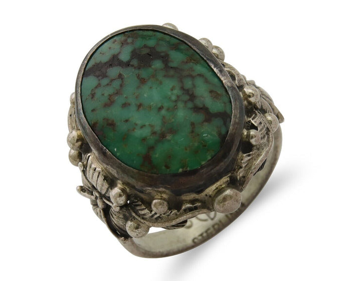 Navajo Ring 925 Silver Green Turquoise Signed CD C.1986's