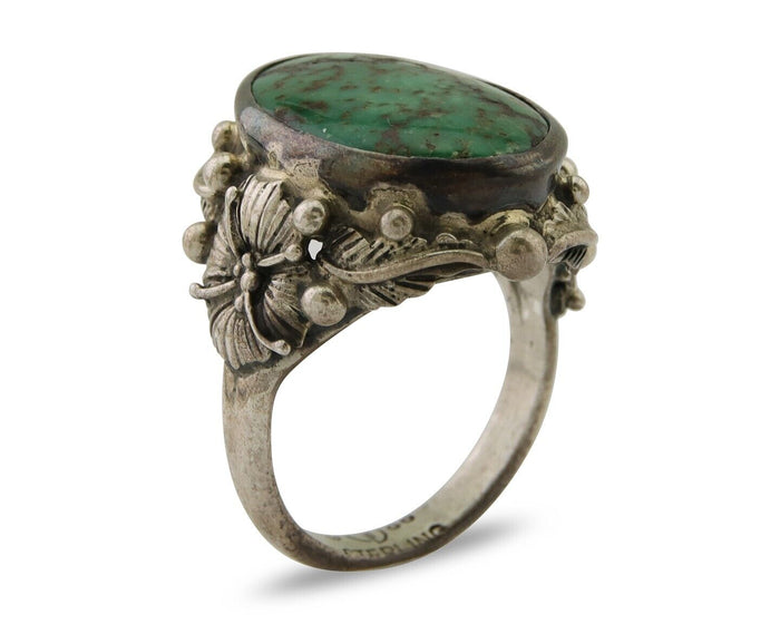Navajo Ring 925 Silver Green Turquoise Signed CD C.1986's