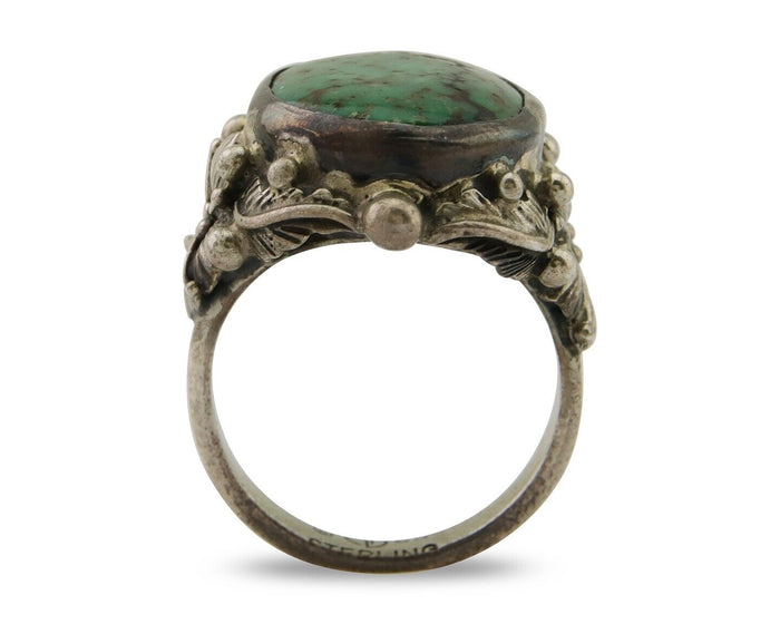 Navajo Ring 925 Silver Green Turquoise Signed CD C.1986's