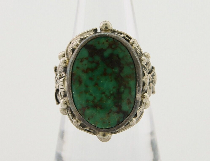 Navajo Ring 925 Silver Green Turquoise Signed CD C.1986's