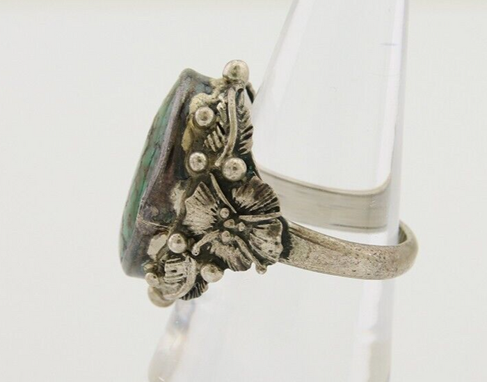 Navajo Ring 925 Silver Green Turquoise Signed CD C.1986's