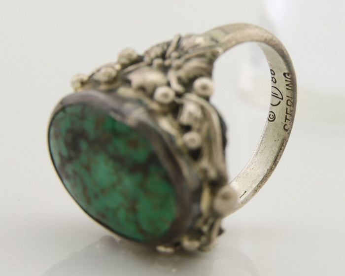 Navajo Ring 925 Silver Green Turquoise Signed CD C.1986's