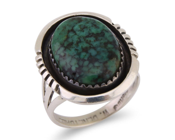 Navajo Ring 925 Silver Green Turquoise Signed William Denetdale C.80's