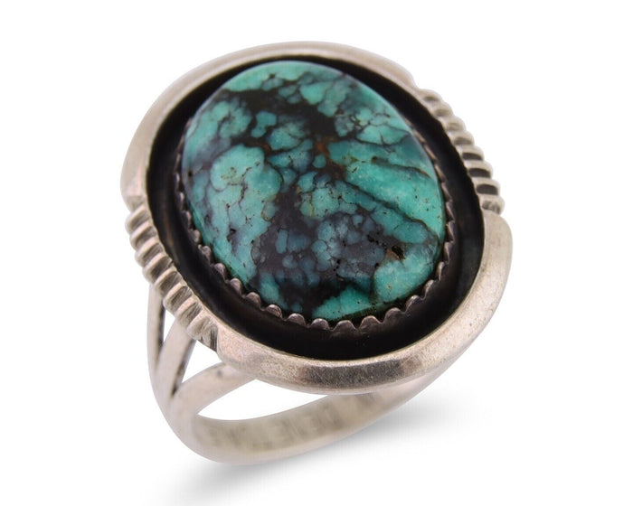 Navajo Ring 925 Silver Green Turquoise Signed William Denetdale C.80's