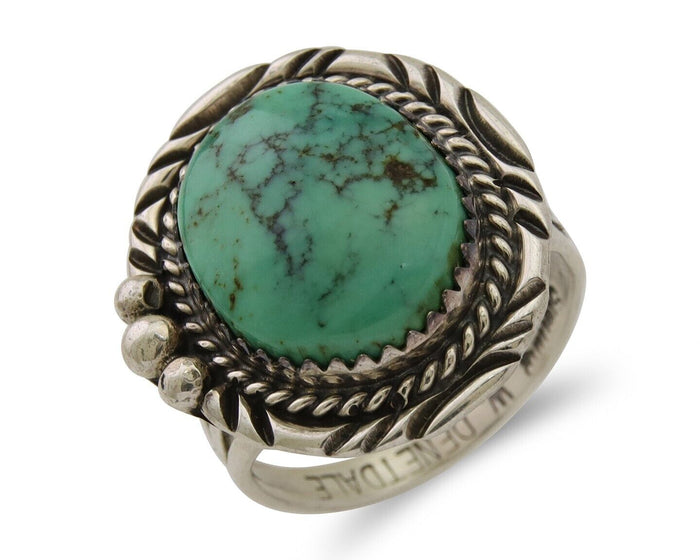 Navajo Ring 925 Silver Green Turquoise Signed William Denetdale C.80's