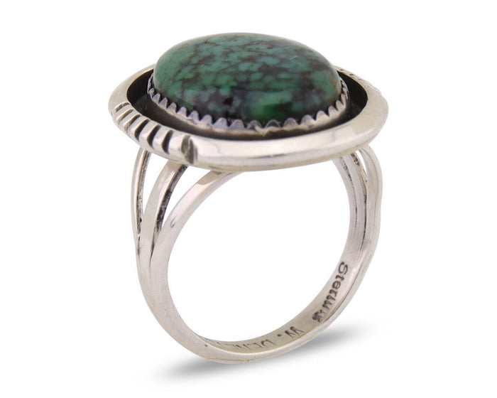 Navajo Ring 925 Silver Green Turquoise Signed William Denetdale C.80's