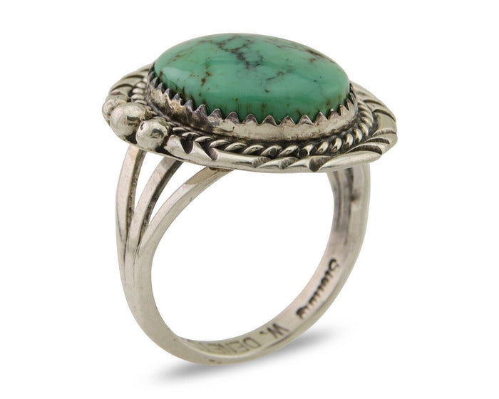 Navajo Ring 925 Silver Green Turquoise Signed William Denetdale C.80's