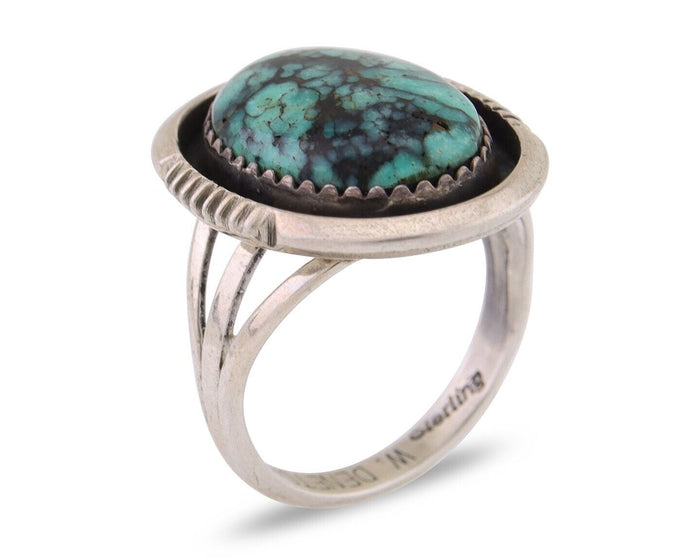 Navajo Ring 925 Silver Green Turquoise Signed William Denetdale C.80's