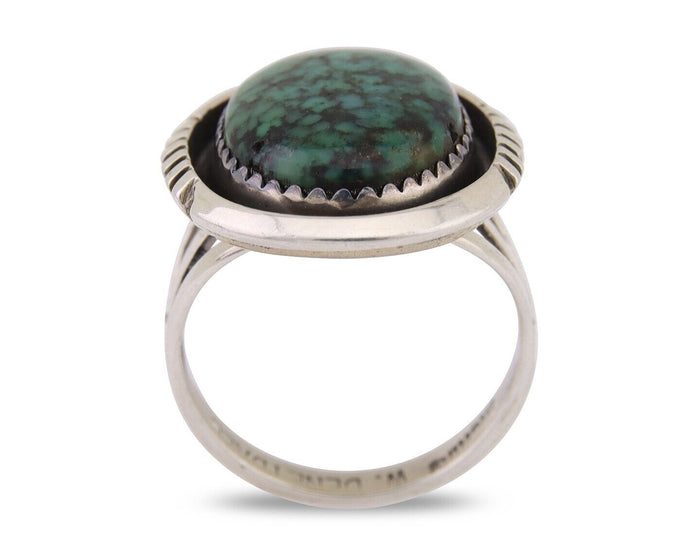 Navajo Ring 925 Silver Green Turquoise Signed William Denetdale C.80's