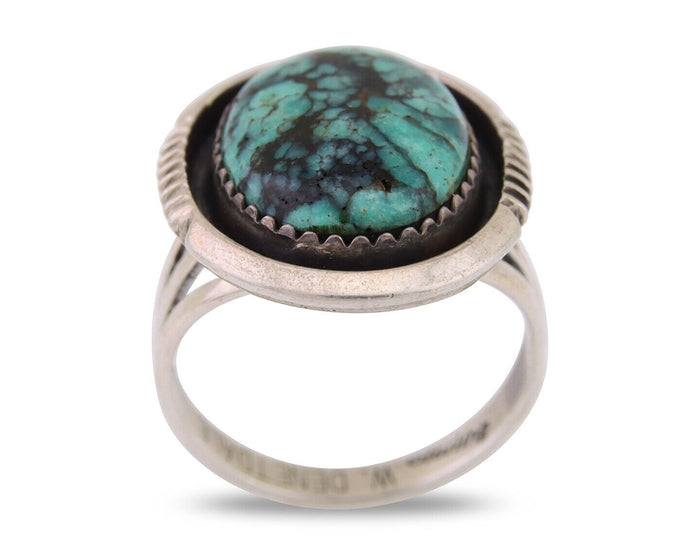 Navajo Ring 925 Silver Green Turquoise Signed William Denetdale C.80's