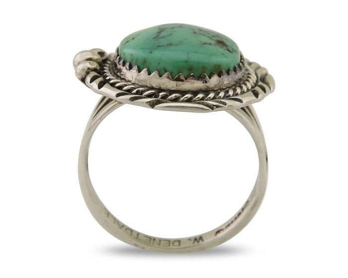 Navajo Ring 925 Silver Green Turquoise Signed William Denetdale C.80's