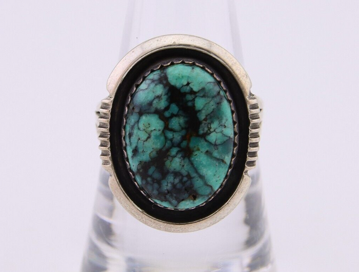 Navajo Ring 925 Silver Green Turquoise Signed William Denetdale C.80's