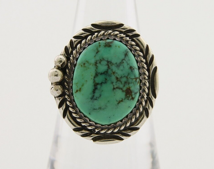 Navajo Ring 925 Silver Green Turquoise Signed William Denetdale C.80's