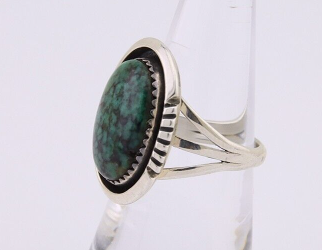 Navajo Ring 925 Silver Green Turquoise Signed William Denetdale C.80's
