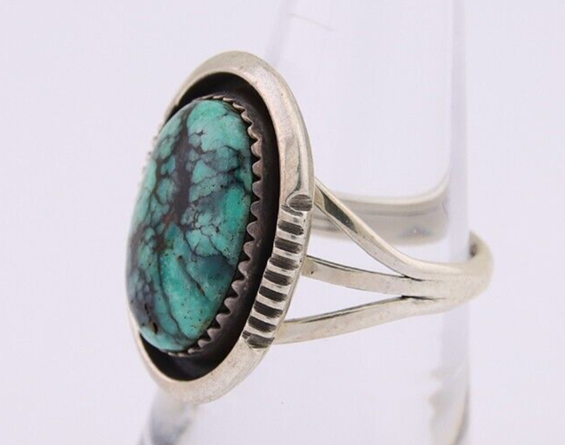 Navajo Ring 925 Silver Green Turquoise Signed William Denetdale C.80's