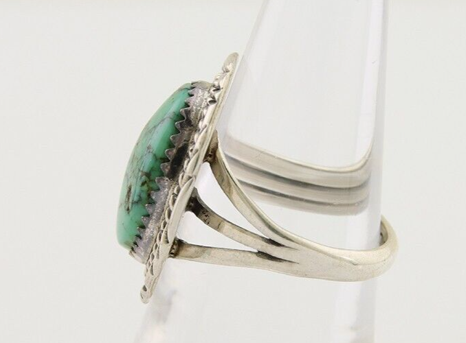Navajo Ring 925 Silver Green Turquoise Signed William Denetdale C.80's