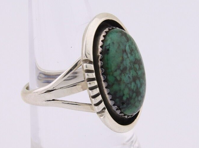Navajo Ring 925 Silver Green Turquoise Signed William Denetdale C.80's
