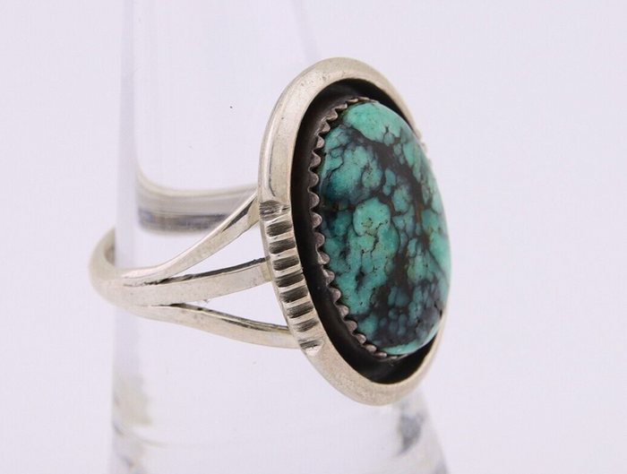 Navajo Ring 925 Silver Green Turquoise Signed William Denetdale C.80's