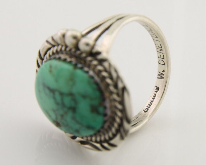 Navajo Ring 925 Silver Green Turquoise Signed William Denetdale C.80's