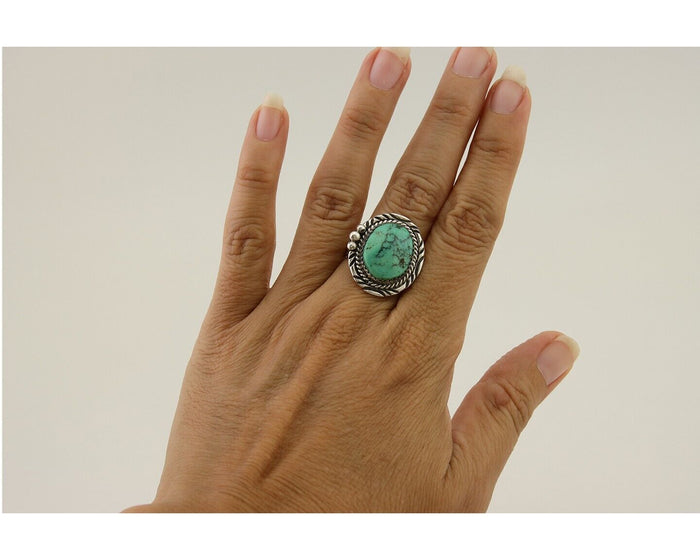 Navajo Ring 925 Silver Green Turquoise Signed William Denetdale C.80's