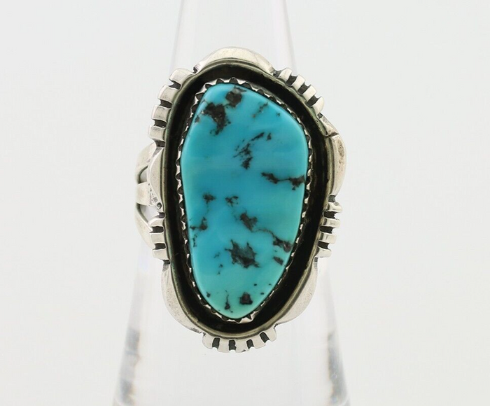 Navajo Ring 925 Silver Hand Cut Turquoise Native American Artist C.80's