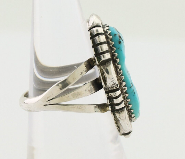 Navajo Ring 925 Silver Hand Cut Turquoise Native American Artist C.80's