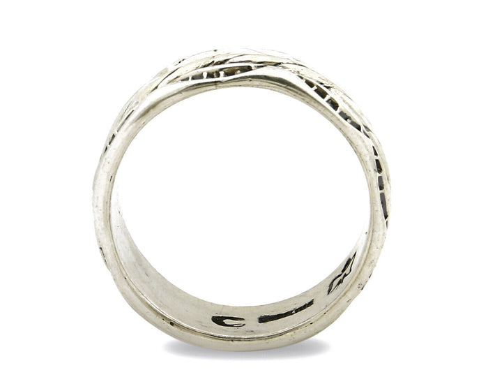 Navajo Ring .925 Silver Handmade Hand Stamped 3 Row Rope Band C.1980's 8.25