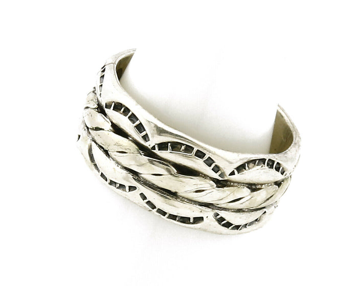 Navajo Ring .925 Silver Handmade Hand Stamped 3 Row Rope Band C.1980's 8.25