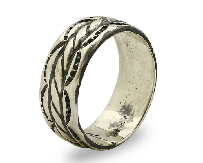 Navajo Ring .925 Silver Handmade Hand Stamped 3 Row Rope Band C.1980s Size 10.75