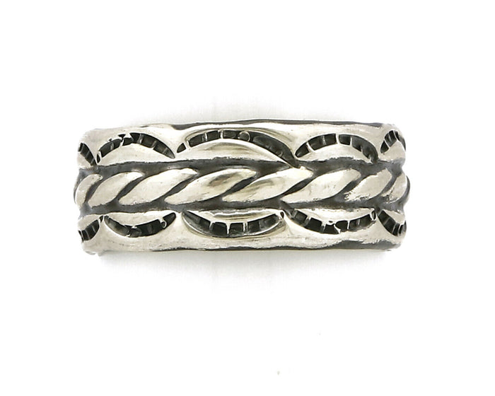 Navajo Ring .925 Silver Handmade Hand Stamped 3 Row Rope Band C.1980s Size 10.75