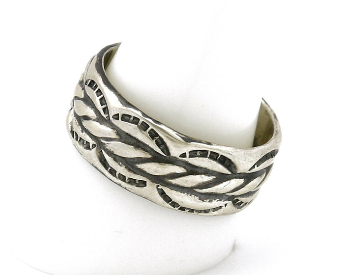 Navajo Ring .925 Silver Handmade Hand Stamped 3 Row Rope Band C.1980s Size 10.75