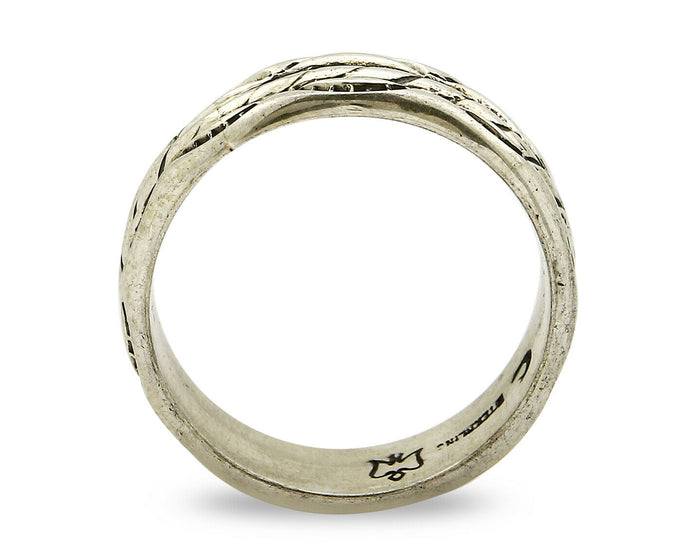 Navajo Ring .925 Silver Handmade Hand Stamped 3 Row Rope Band C.1980's Size 14.5