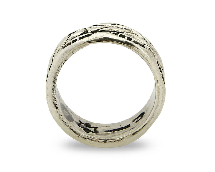 Navajo Ring .925 Silver Handmade Hand Stamped 3 Row Rope Band C.1980s Size 4.75