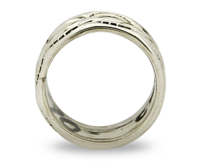 Navajo Ring .925 Silver Handmade Hand Stamped 3 Row Rope Band C.1980's Size 5.0