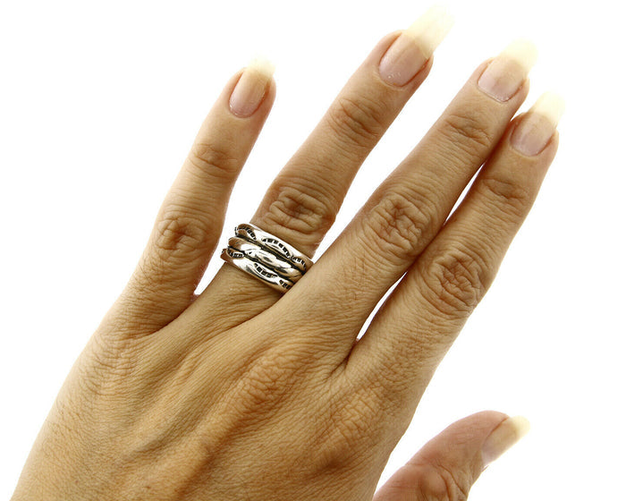 Navajo Ring .925 Silver Handmade Hand Stamped 3 Row Rope Band C.1980's Size 5.0