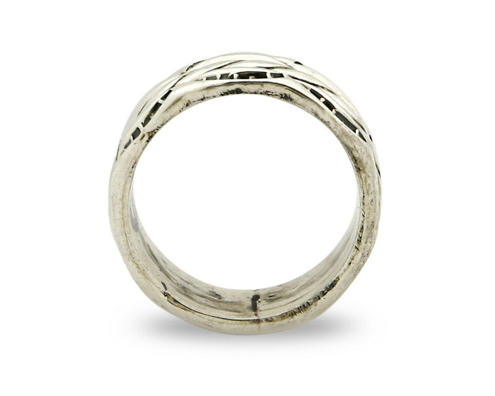 Navajo Ring .925 Silver Handmade Hand Stamped 3 Row Rope Band C.1980's Size 5.5