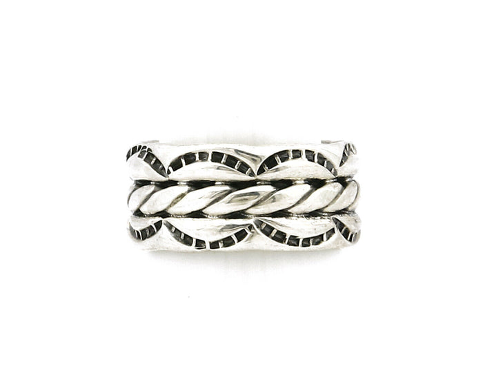 Navajo Ring .925 Silver Handmade Hand Stamped 3 Row Rope Band C.1980's Size 5.5