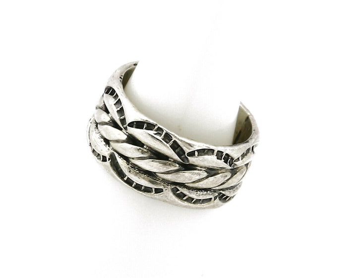 Navajo Ring .925 Silver Handmade Hand Stamped 3 Row Rope Band C.1980's Size 5.5