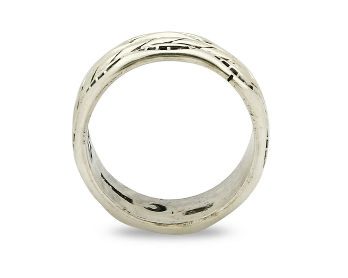 Navajo Ring .925 Silver Handmade Hand Stamped 3 Row Rope Band C.1980's Size 6.75