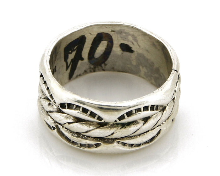 Navajo Ring .925 Silver Handmade Hand Stamped 3 Row Rope Band C.1980's Size 6.75