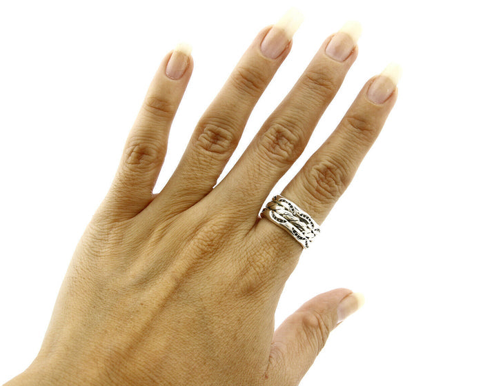 Navajo Ring .925 Silver Handmade Hand Stamped 3 Row Rope Band C.1980's Size 6.75